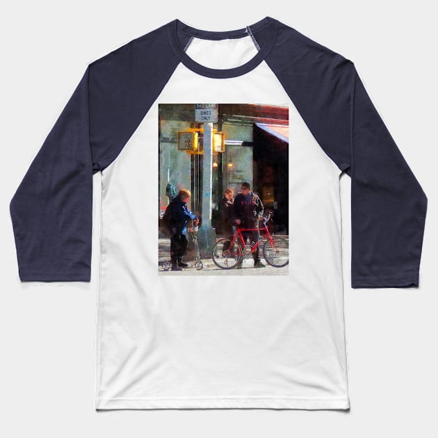 Manhattan NY - Bike Lane Baseball T-Shirt by SusanSavad